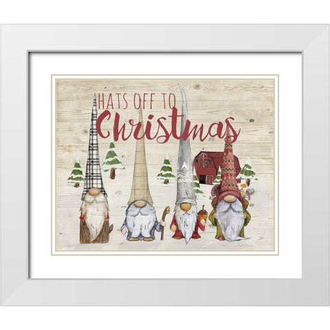 Hats Off To Christmas Gnomes White Modern Wood Framed Art Print with Double Matting by Edwins, Hugo