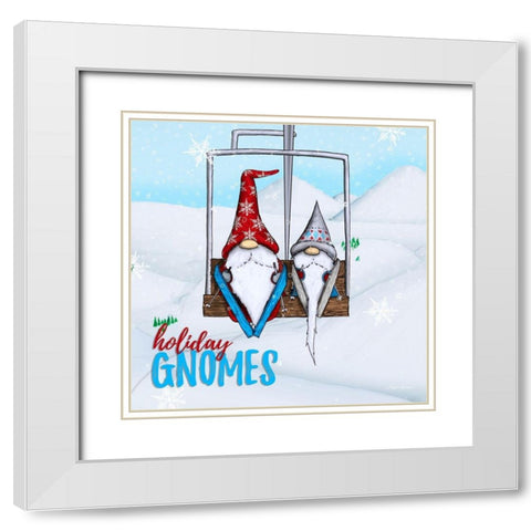Gnome Ski Ride White Modern Wood Framed Art Print with Double Matting by Edwins, Hugo