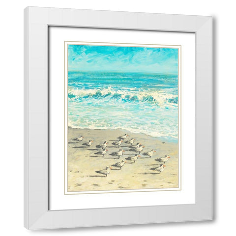 Sandpiper Beach Party White Modern Wood Framed Art Print with Double Matting by Meneely, Dan