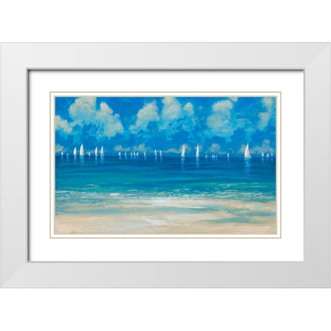 Blue Shores White Modern Wood Framed Art Print with Double Matting by Meneely, Dan