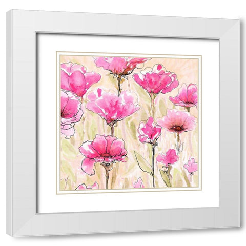 Pink Love I White Modern Wood Framed Art Print with Double Matting by Diannart