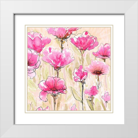 Pink Love I White Modern Wood Framed Art Print with Double Matting by Diannart