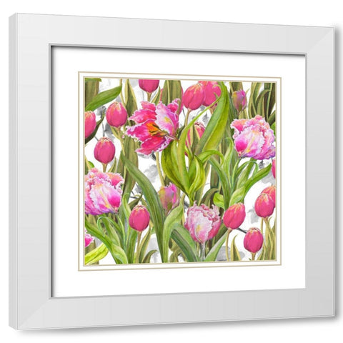 Tulip Symphony I White Modern Wood Framed Art Print with Double Matting by Diannart