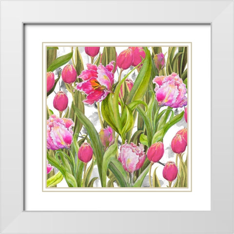 Tulip Symphony I White Modern Wood Framed Art Print with Double Matting by Diannart