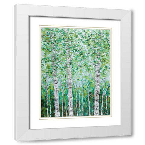 Green Birchwood I White Modern Wood Framed Art Print with Double Matting by Coolick, Ann Marie