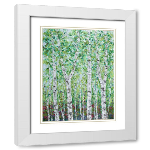 Green Birchwood II White Modern Wood Framed Art Print with Double Matting by Coolick, Ann Marie