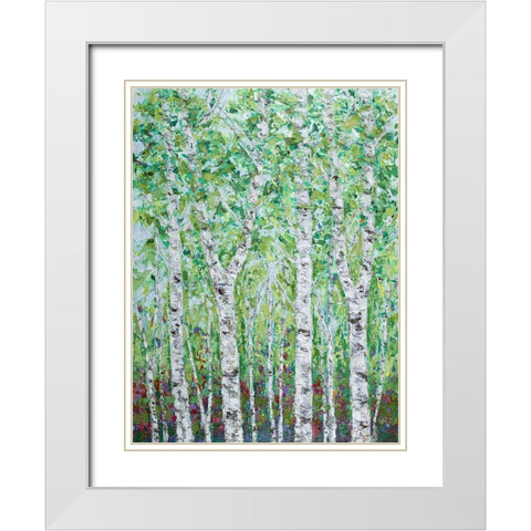 Green Birchwood II White Modern Wood Framed Art Print with Double Matting by Coolick, Ann Marie