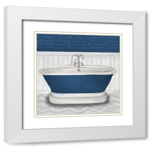 Deep Blue Nautical Bath I White Modern Wood Framed Art Print with Double Matting by Medley, Elizabeth