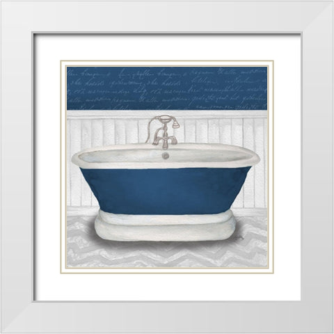 Deep Blue Nautical Bath I White Modern Wood Framed Art Print with Double Matting by Medley, Elizabeth