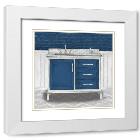 Deep Blue Nautical Bath II White Modern Wood Framed Art Print with Double Matting by Medley, Elizabeth