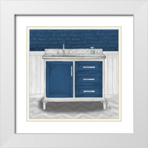 Deep Blue Nautical Bath II White Modern Wood Framed Art Print with Double Matting by Medley, Elizabeth