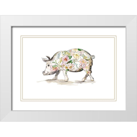 Happy Little Pig White Modern Wood Framed Art Print with Double Matting by Pinto, Patricia