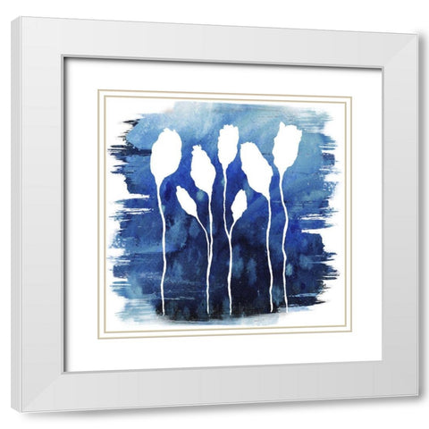 Florals on Blue Hue I White Modern Wood Framed Art Print with Double Matting by Medley, Elizabeth