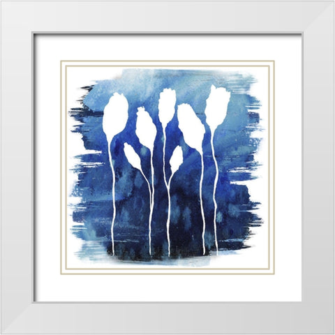 Florals on Blue Hue I White Modern Wood Framed Art Print with Double Matting by Medley, Elizabeth