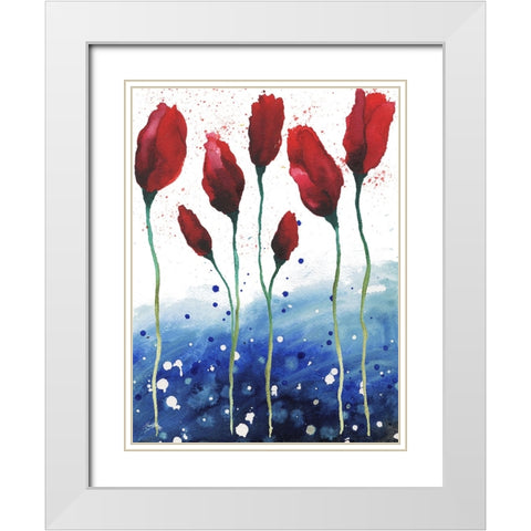 Patriotic Floral I White Modern Wood Framed Art Print with Double Matting by Medley, Elizabeth