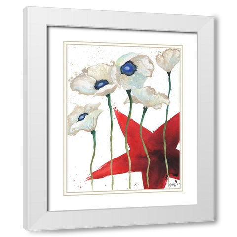 Patriotic Floral IV White Modern Wood Framed Art Print with Double Matting by Medley, Elizabeth