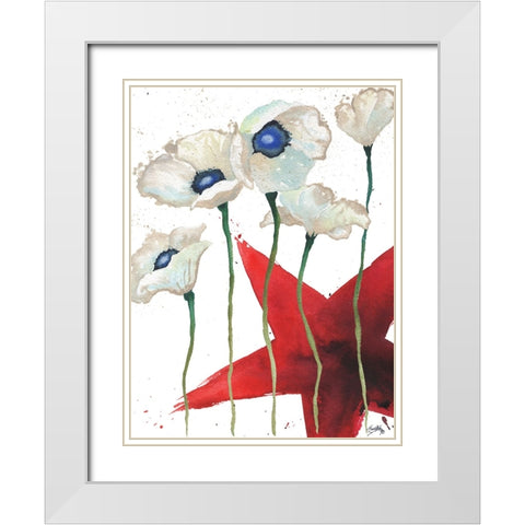 Patriotic Floral IV White Modern Wood Framed Art Print with Double Matting by Medley, Elizabeth