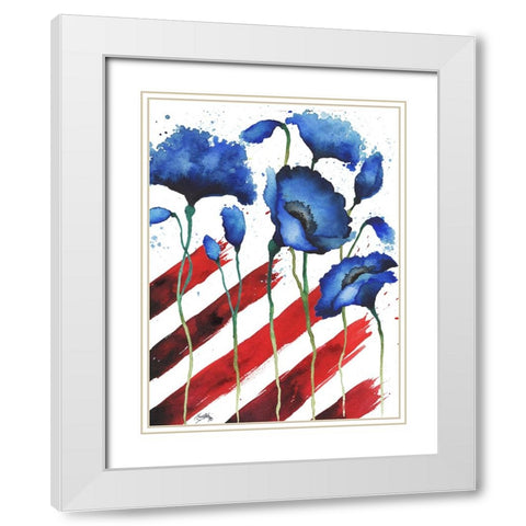 Patriotic Floral II White Modern Wood Framed Art Print with Double Matting by Medley, Elizabeth