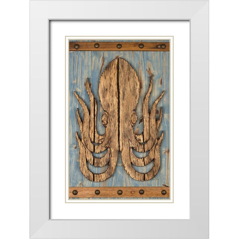 Driftwood Octopus White Modern Wood Framed Art Print with Double Matting by Edwins, Hugo