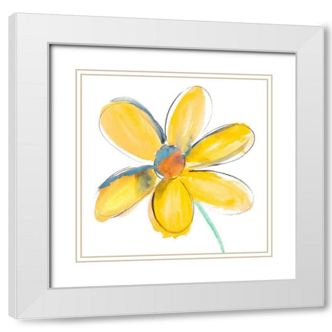 Yellow Summer Daisy White Modern Wood Framed Art Print with Double Matting by Bryant, Susan