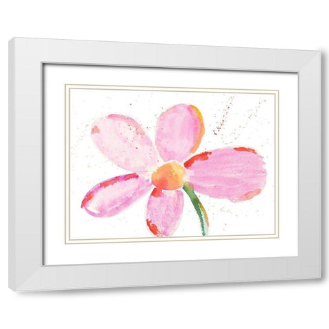 Bubbly Pink Daisy White Modern Wood Framed Art Print with Double Matting by Bryant, Susan