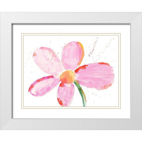 Bubbly Pink Daisy White Modern Wood Framed Art Print with Double Matting by Bryant, Susan