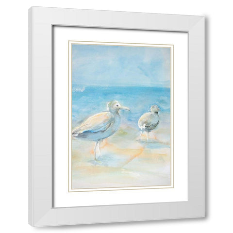 Wading Seagulls White Modern Wood Framed Art Print with Double Matting by Diannart