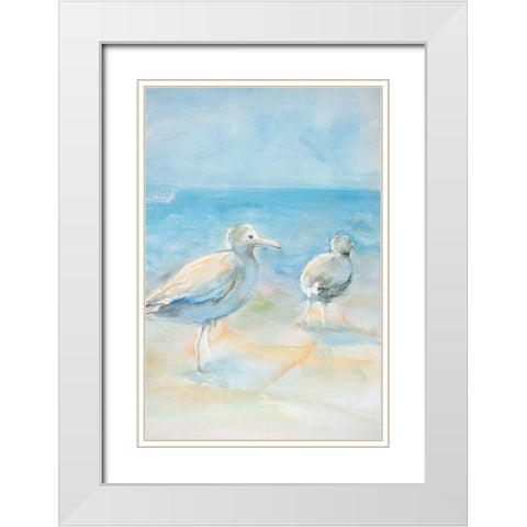 Wading Seagulls White Modern Wood Framed Art Print with Double Matting by Diannart
