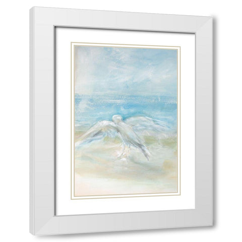 Flying Seagull White Modern Wood Framed Art Print with Double Matting by Diannart