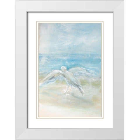 Flying Seagull White Modern Wood Framed Art Print with Double Matting by Diannart