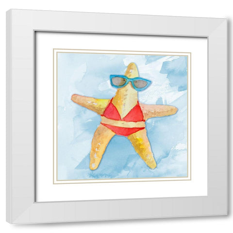 Red Bikini Starfish on Watercolor White Modern Wood Framed Art Print with Double Matting by Loreth, Lanie