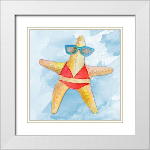 Red Bikini Starfish on Watercolor White Modern Wood Framed Art Print with Double Matting by Loreth, Lanie