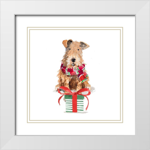 Christmas Airedale Terrier White Modern Wood Framed Art Print with Double Matting by Loreth, Lanie