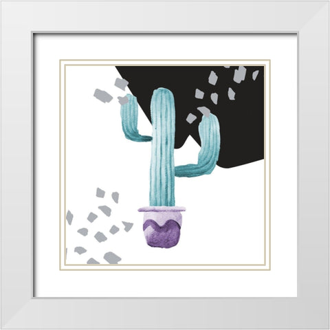 Cactus Decor I White Modern Wood Framed Art Print with Double Matting by SD Graphics Studio