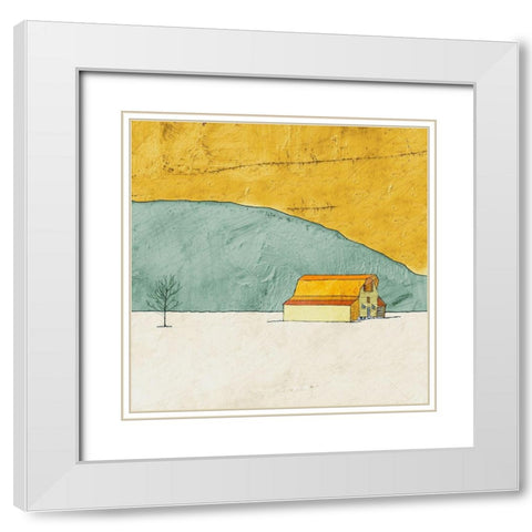 Teal and Yellow Barn White Modern Wood Framed Art Print with Double Matting by Mabat, Ynon