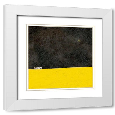 Barn in the Distance at Night White Modern Wood Framed Art Print with Double Matting by Mabat, Ynon