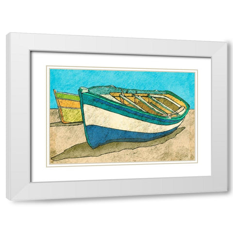 Blue Rowboat White Modern Wood Framed Art Print with Double Matting by Mabat, Ynon
