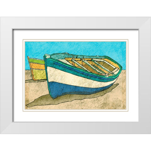 Blue Rowboat White Modern Wood Framed Art Print with Double Matting by Mabat, Ynon
