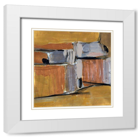 Golden Squares IV White Modern Wood Framed Art Print with Double Matting by Pattinian, Merri