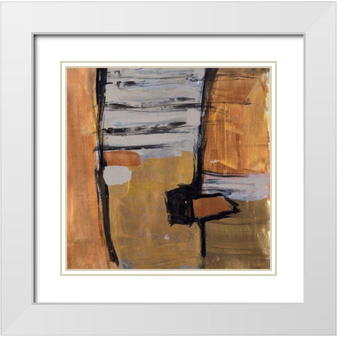 Golden Squares II White Modern Wood Framed Art Print with Double Matting by Pattinian, Merri