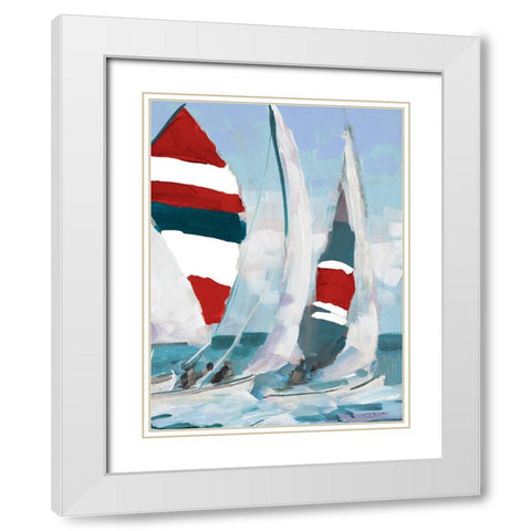 Red and Blue Sail II White Modern Wood Framed Art Print with Double Matting by Slivka, Jane
