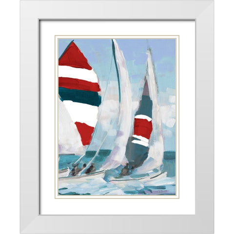 Red and Blue Sail II White Modern Wood Framed Art Print with Double Matting by Slivka, Jane