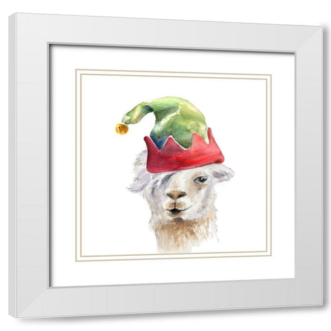 Christmas Hat Llama White Modern Wood Framed Art Print with Double Matting by Loreth, Lanie