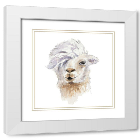 Comb Over Llama White Modern Wood Framed Art Print with Double Matting by Loreth, Lanie