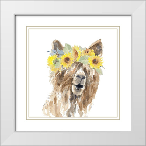 Sunflower Llama II White Modern Wood Framed Art Print with Double Matting by Loreth, Lanie