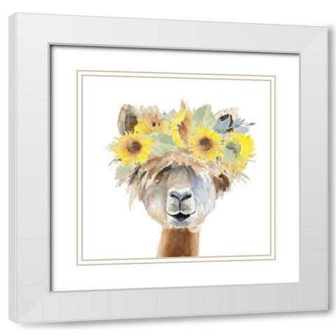 Sunflower Llama  III White Modern Wood Framed Art Print with Double Matting by Loreth, Lanie