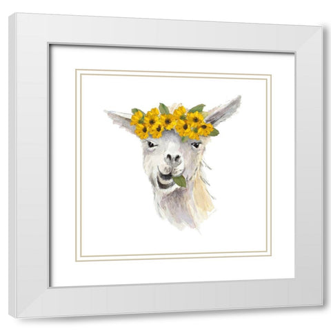 Floral Llama I White Modern Wood Framed Art Print with Double Matting by Loreth, Lanie
