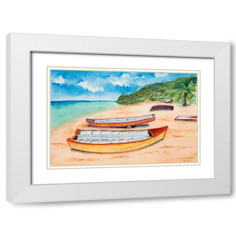 Canoes on the Beach White Modern Wood Framed Art Print with Double Matting by Odum, Jan
