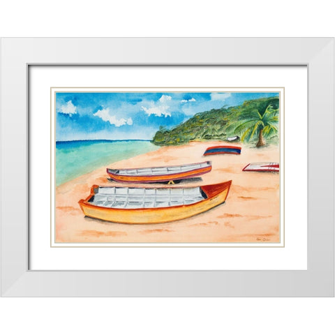 Canoes on the Beach White Modern Wood Framed Art Print with Double Matting by Odum, Jan