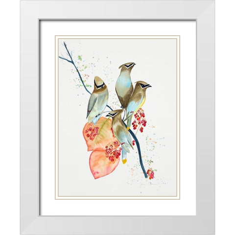 Birds on Branch White Modern Wood Framed Art Print with Double Matting by Odum, Jan
